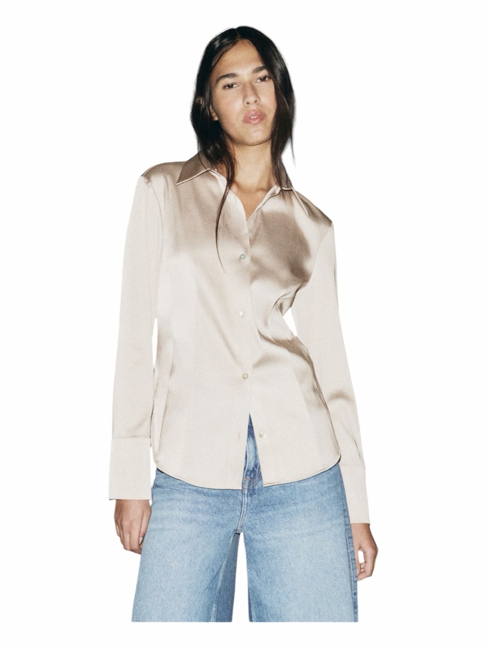 H&M Beige Fitted Twill Button Down Shirt NWT XS